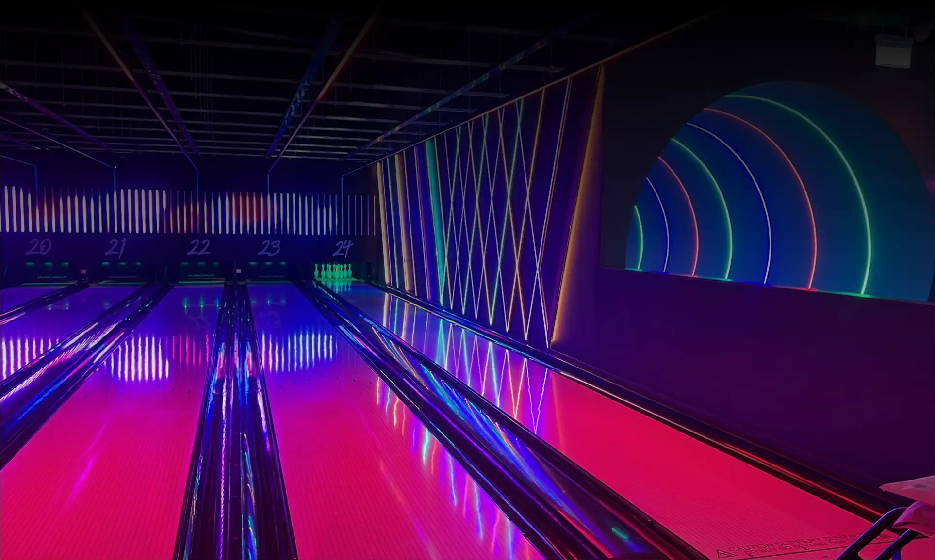 Bowling alley with neon lights
